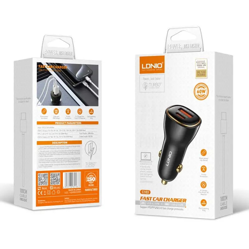 Cargador de Carro Ldnio C103 iPhone 