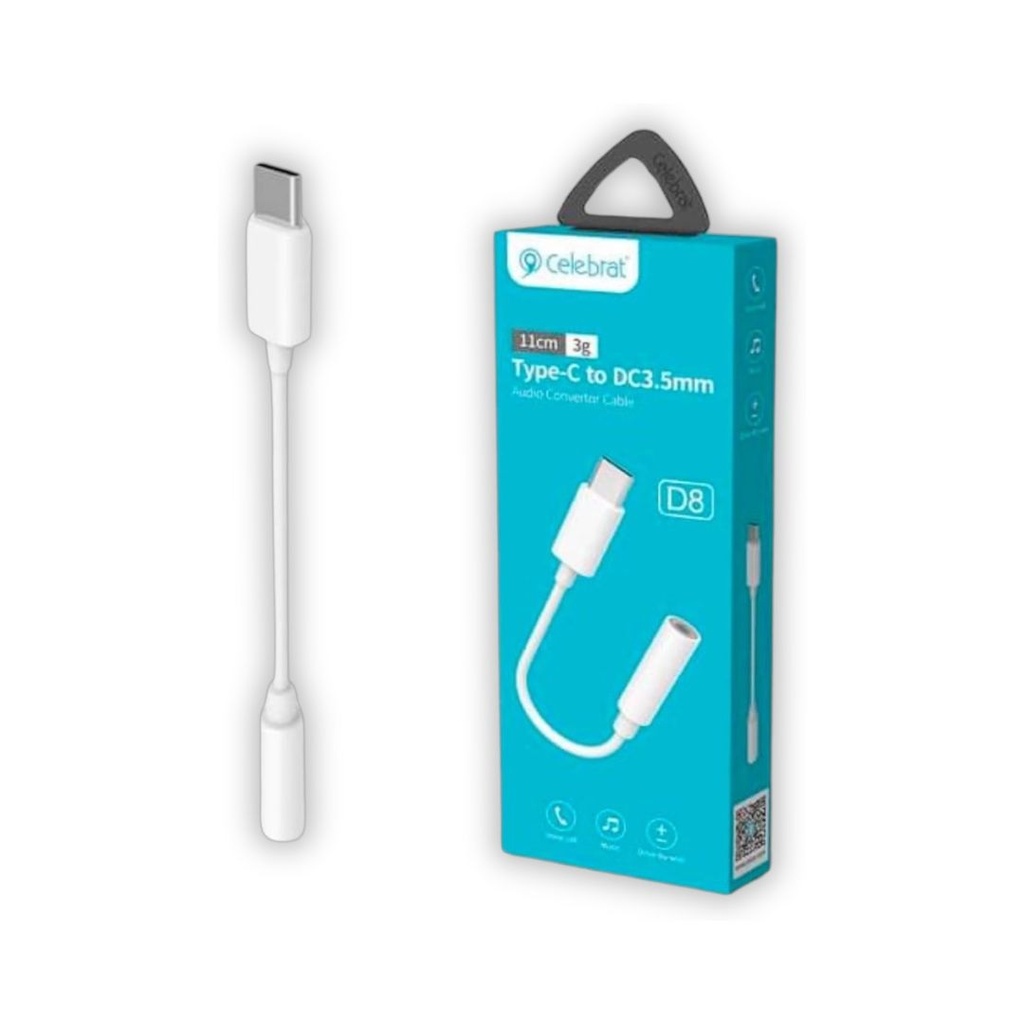 Adaptador Celebrat Tipo C a Auxiliar DC 3.5mm D8