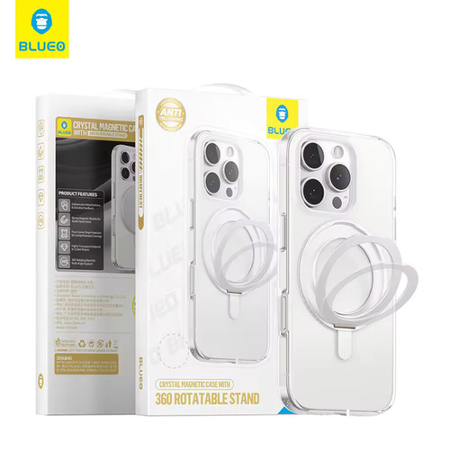 Blueo Crystal Magnetic Case with 360 Rotable Stand iPhone 16 Pro Transparent