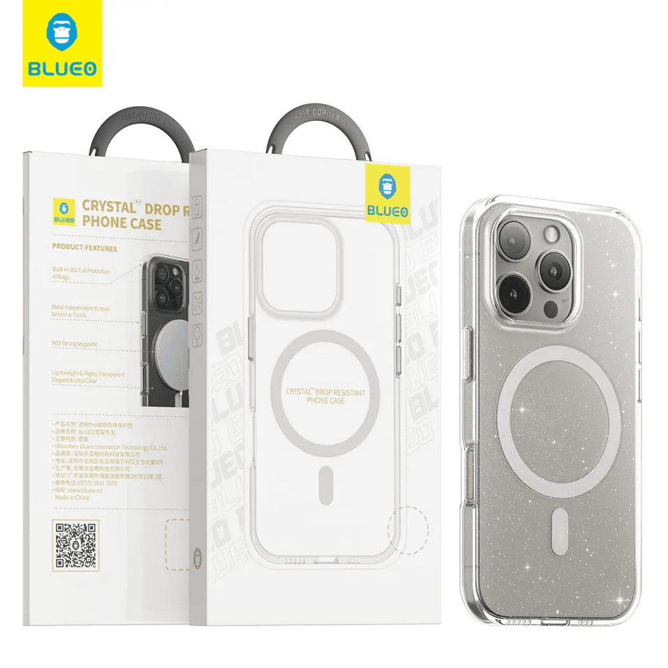 Blueo Crystal Pro Drop Resistance Case Mag Safe iPhone 16 Glitter Transparent