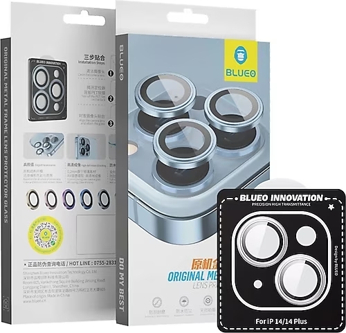 Blueo Original Metal Frame Lens Protector Glass iPhone 14, 14 Plus Silver