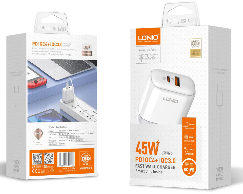 Ldnio Fast Charger 45W TipO C a Lighting A2526C TC-6G