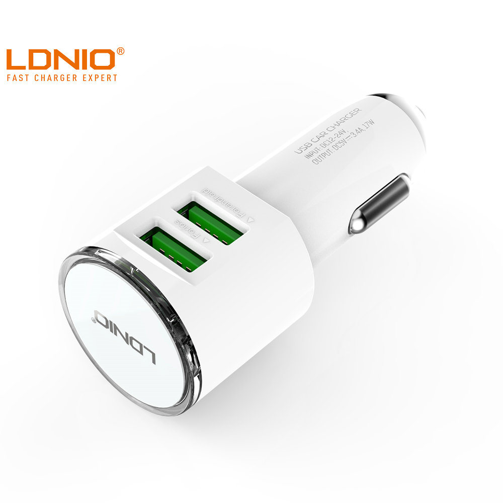 Cargador LDNIO para Carro 3.4A con Cable iPhone- Lightning