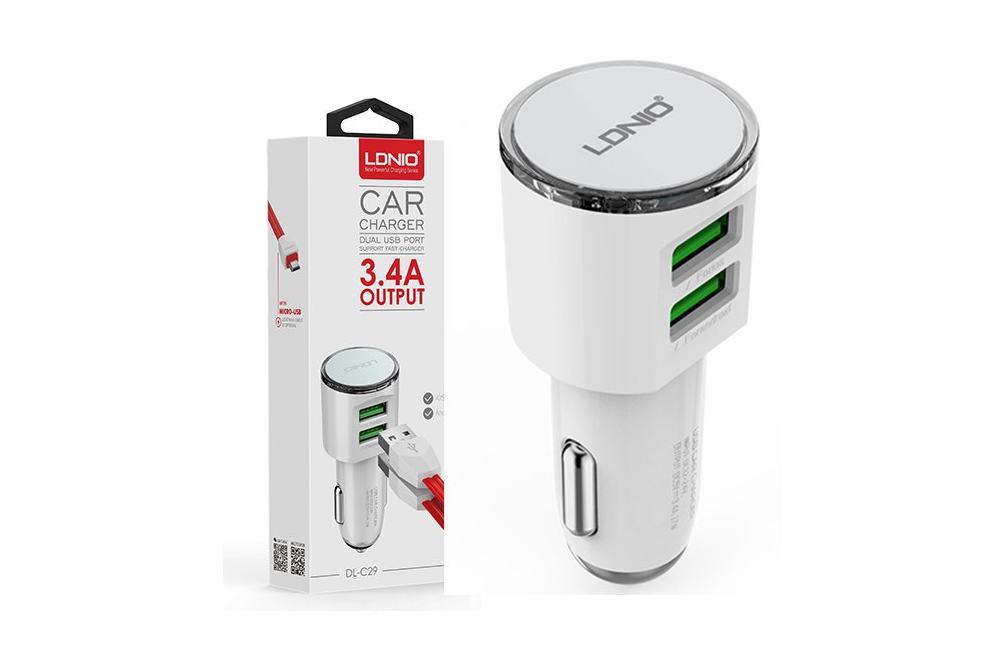 Cargador LDNIO para Carro 3.4A con Cable Tipo C