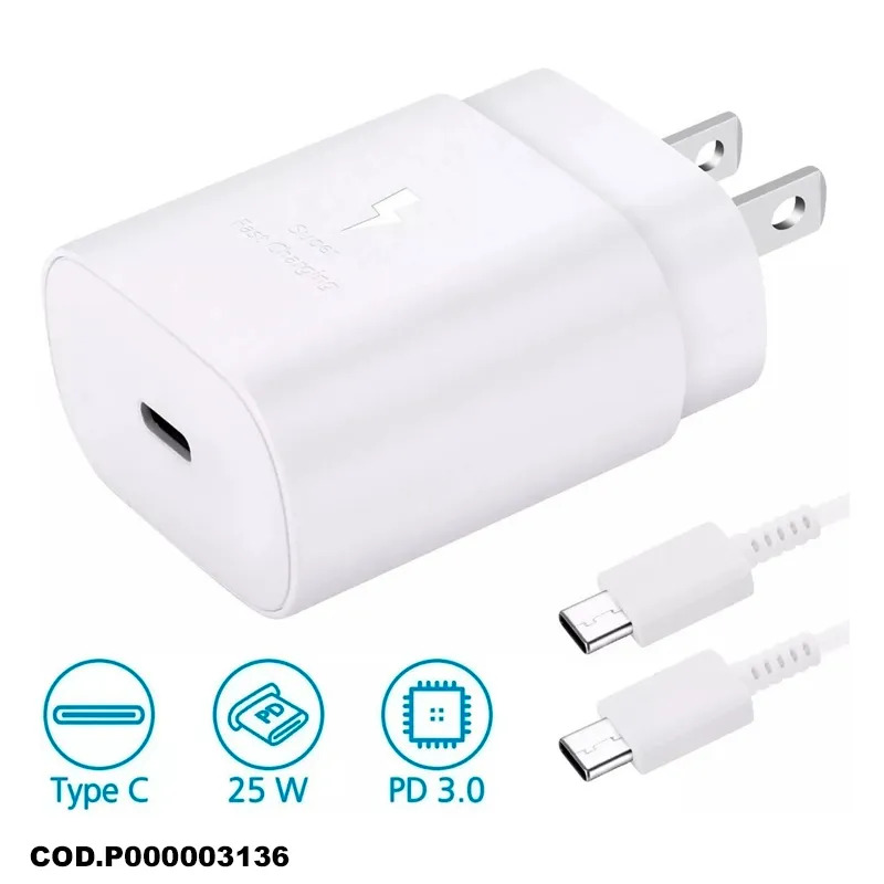 Samsung 25W PD Travel Adapter USB-C to USB-C Blanco	