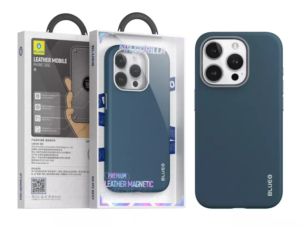 Blueo Premium leather Magnetic Phone CaseiPhone 15 pro Dark Blue